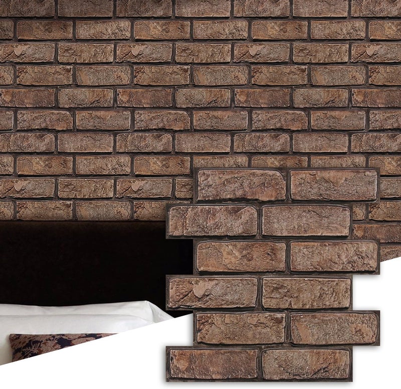 Commomy 3D Faux Brick Wall Panels - 10 pcs 11.8”x 11.8”Small Size PVC Printable Peel and Stick Brick Backsplash Brown Brick Wallpaper Wall Tile for Kitchen,Bedroom,Bathroom,Living Room,Fireplace,RV - Image 1